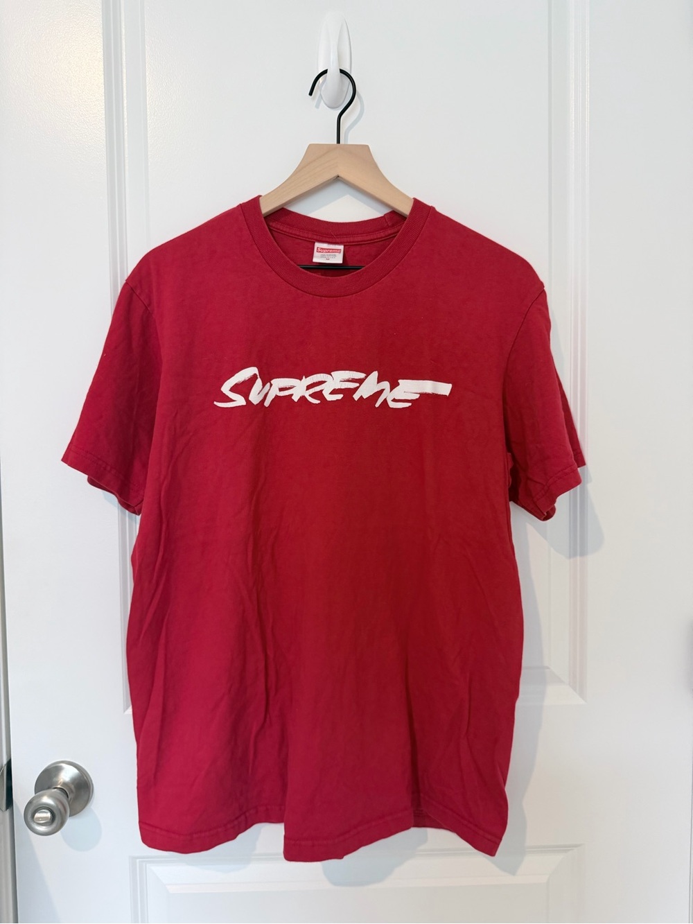 Supreme White Script Logo Tee in Red